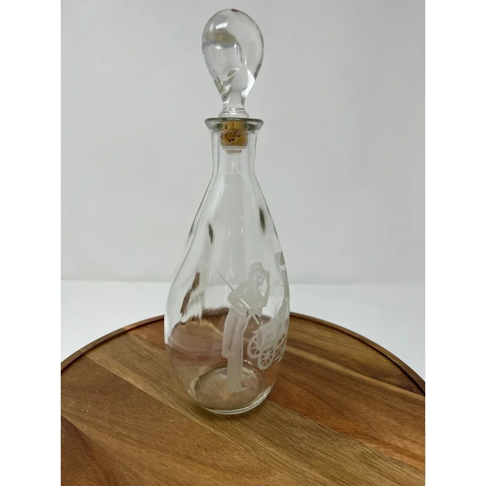 Vintage‎ Etched Glass Decanter Bottle with Stopper JW Harper Whiskey Collectible